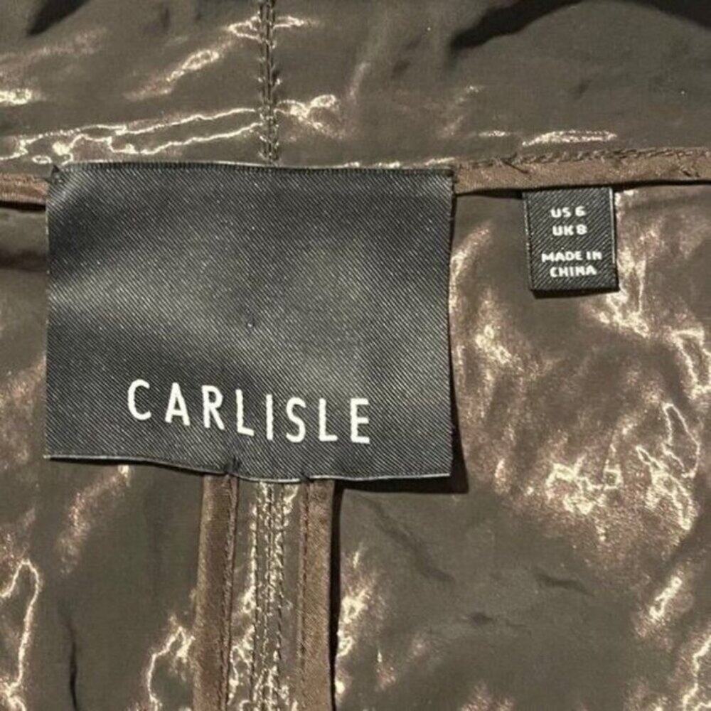 Carlisle Metallic Brown Crinkle Flare Jacket Womens Size 6 Button Down Luxe - Picture 4 of 10
